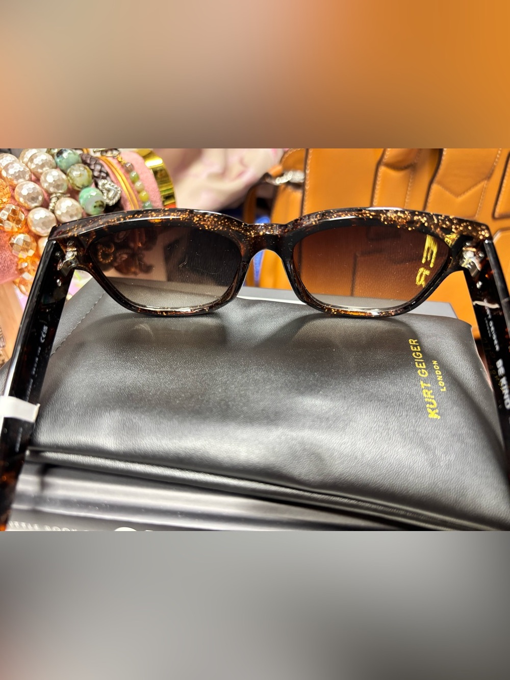 Kurt Geiger London 55mm Gradient Square Sunglasses in Glittery Tortoise - Picture 8 of 9